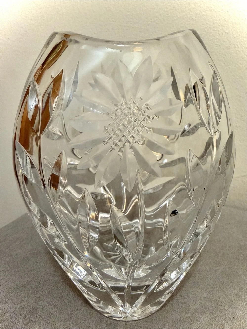 German Lausitzer Margaret Sunflower Lead Crystal Vase Vintage 1960s W Germany